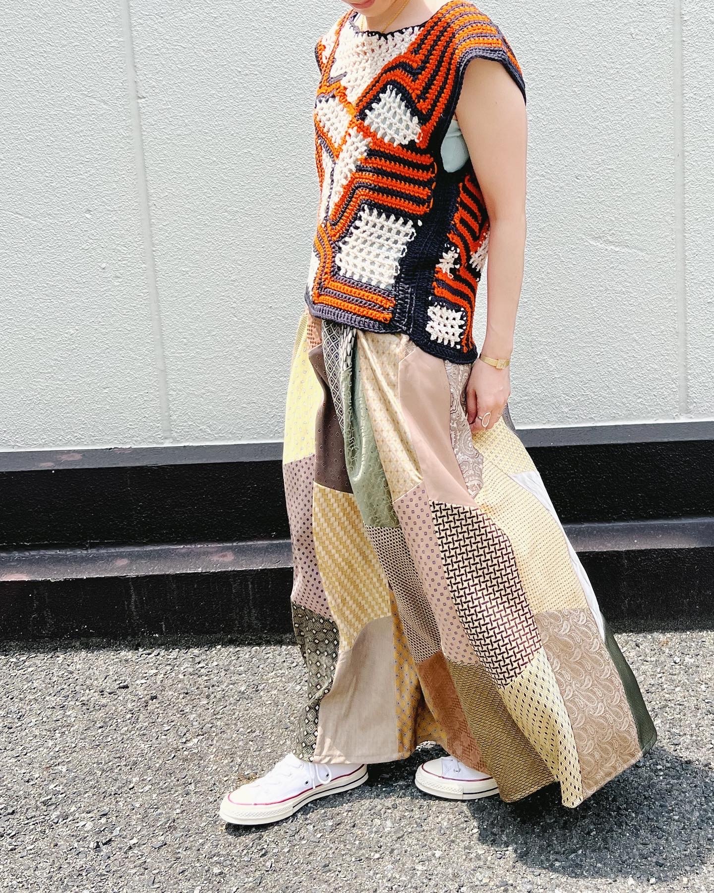 シルエットタイトMALION vintage Tie patchwork skirt